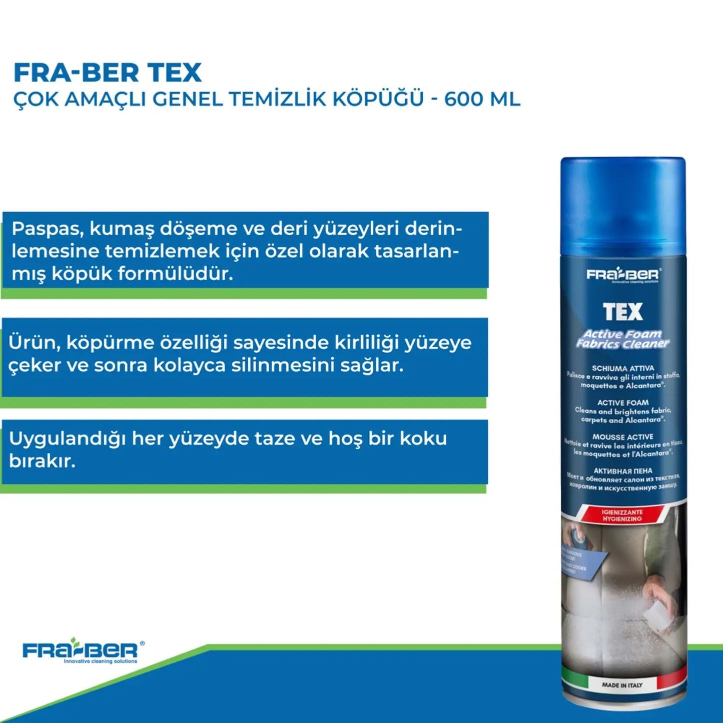Fra-Ber TEX Çok Amaçlı Aktif Köpük Kumaş ve Döşeme Temizleyici 600 ml
