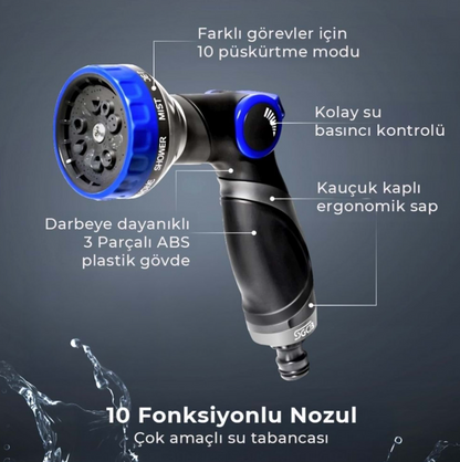 SGCB 10 Desenli Ayarlanabilir Su Püskürtme Tabancası | Hortum Uyumlu