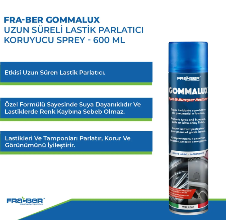 FRA-BER Gommalux 600 ml Uzun Süreli Lastik Parlatıcı ve Koruyucu Sprey