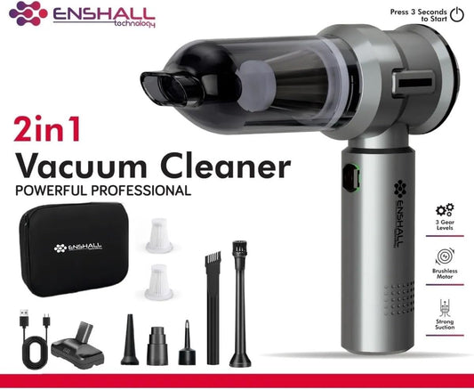Enshall Technology Yeni Kablosuz Şarjlı 3 Kademeli 2ın1 Profesyonel Ultra Çekim Güçlü Mini Araç Süpürgesi